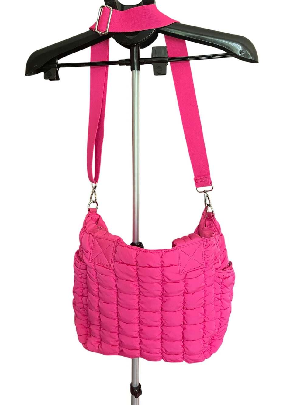 EcoStitch USA Hot Pink Quilted Puffer Tote Bag Crossbody Travel Lightweight - Picture 11 of 14
